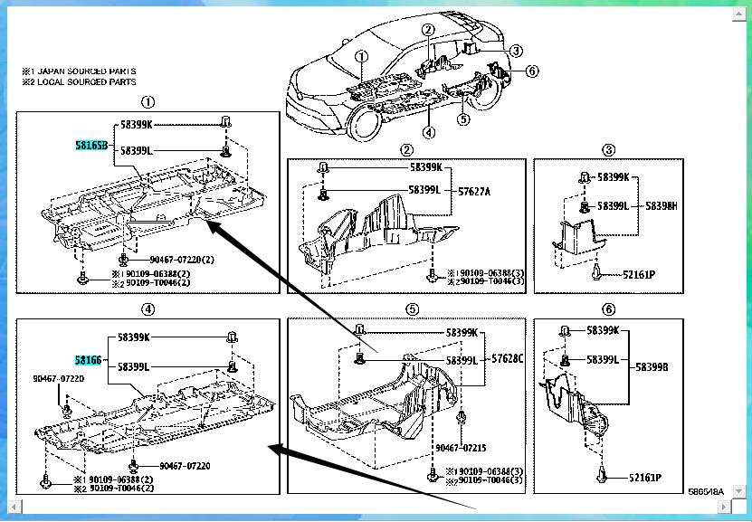 Toyota Chr Under Cover58165-F4010 58165-F4020 58165-F4021 58165-F4070 ...